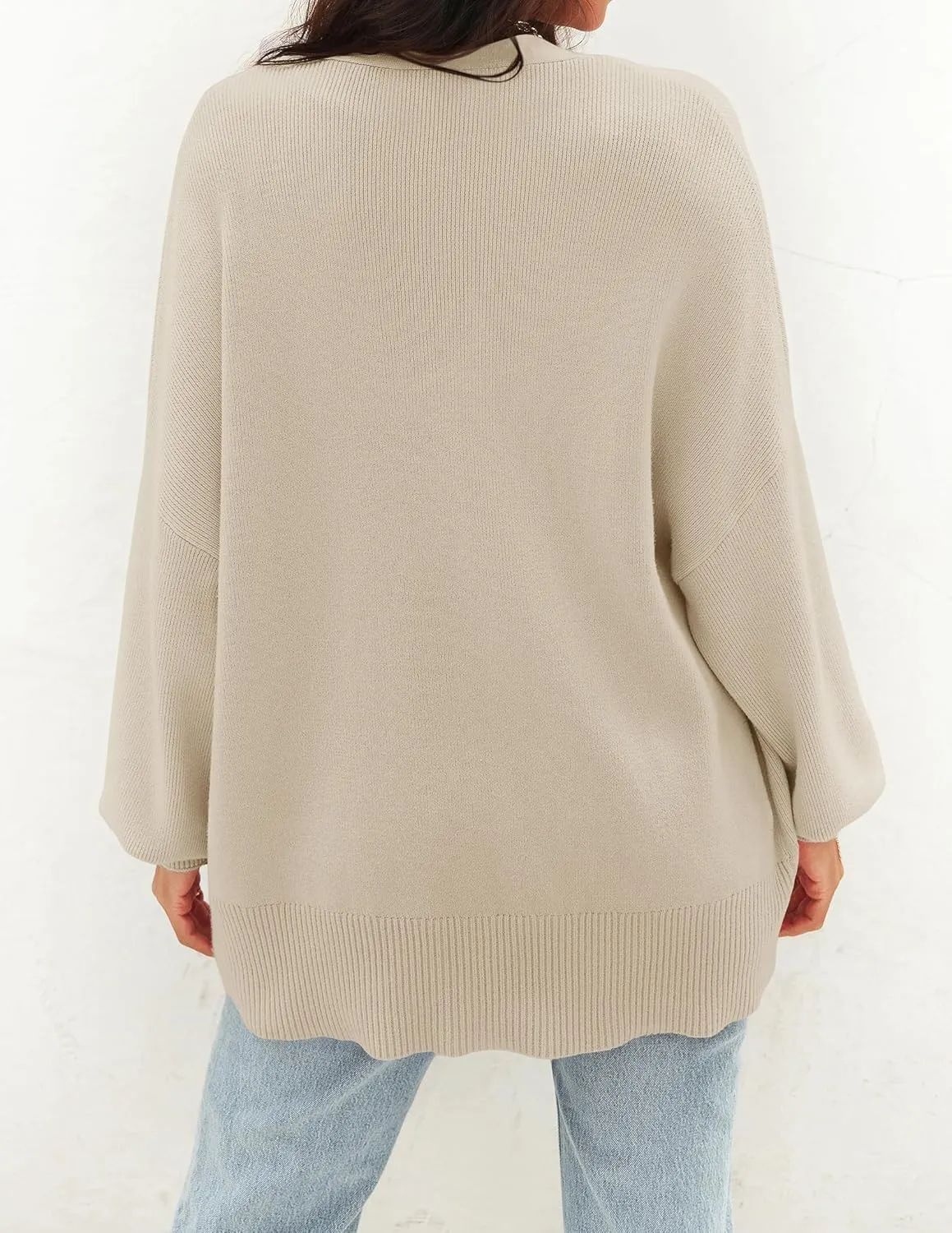 ZESICA Women's Casual Long Sleeve Cardigan V Neck Button Down Open Front Knit Loose Oversized Sweater Coat