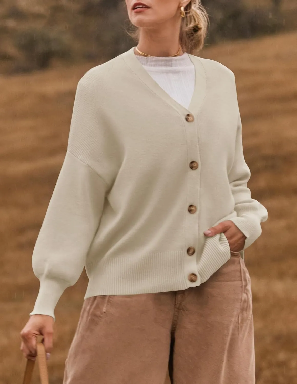 ZESICA Women's Casual Long Sleeve Cardigan V Neck Button Down Open Front Knit Loose Oversized Sweater Coat