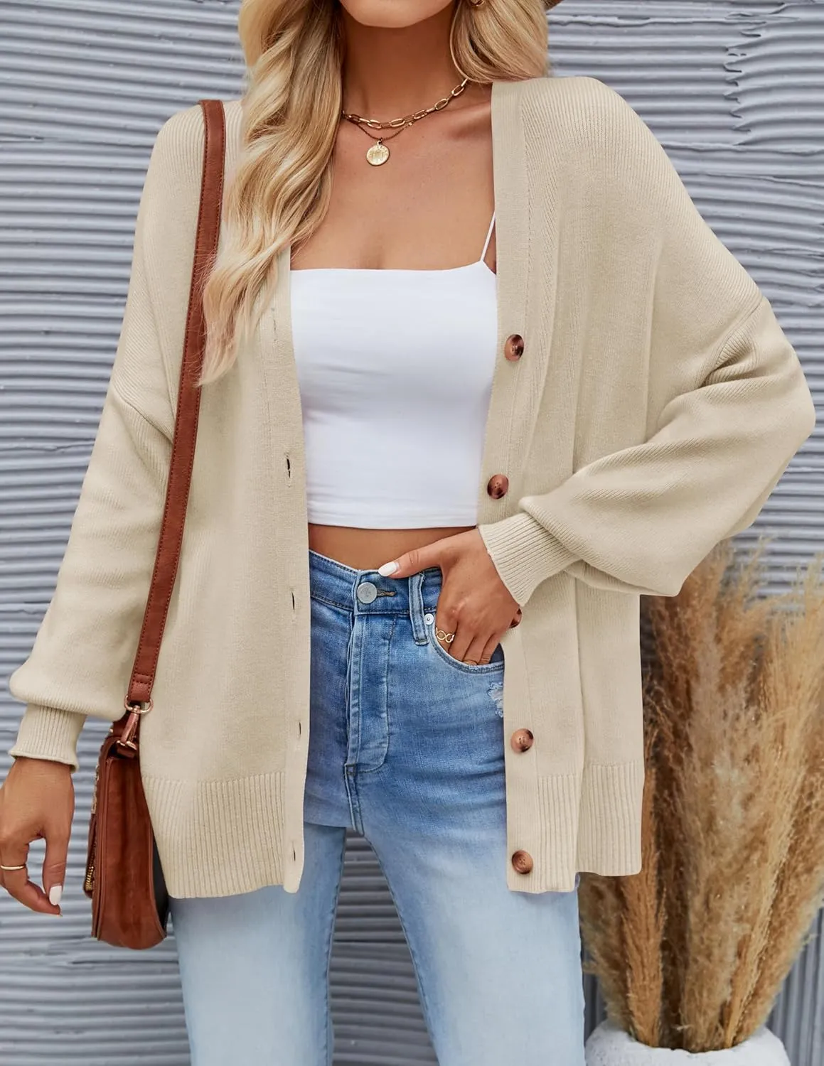 ZESICA Women's Casual Long Sleeve Cardigan V Neck Button Down Open Front Knit Loose Oversized Sweater Coat