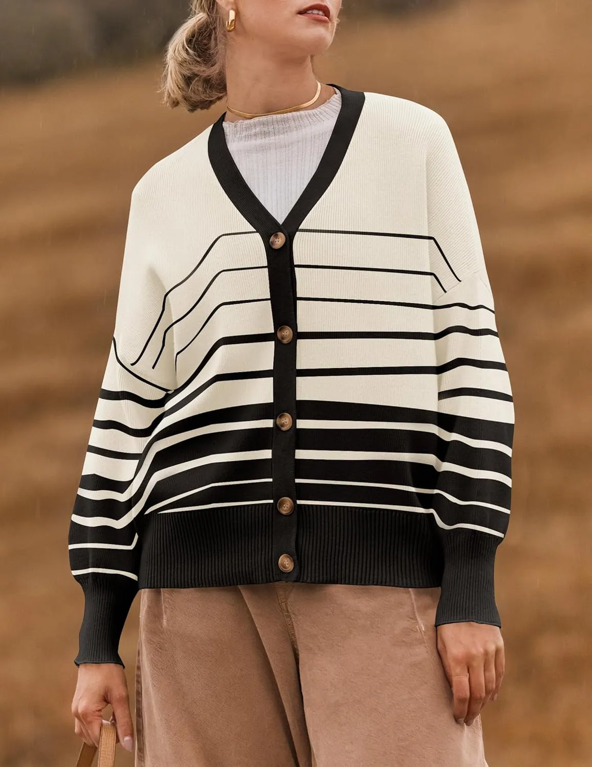 ZESICA Women's Casual Long Sleeve Cardigan V Neck Button Down Open Front Knit Loose Oversized Sweater Coat