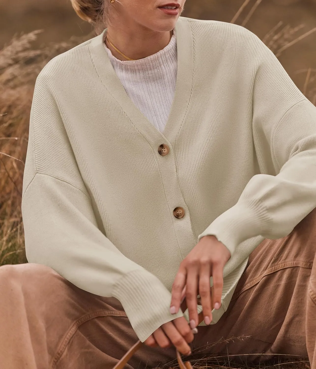 ZESICA Women's Casual Long Sleeve Cardigan V Neck Button Down Open Front Knit Loose Oversized Sweater Coat