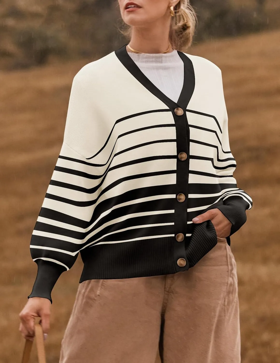 ZESICA Women's Casual Long Sleeve Cardigan V Neck Button Down Open Front Knit Loose Oversized Sweater Coat