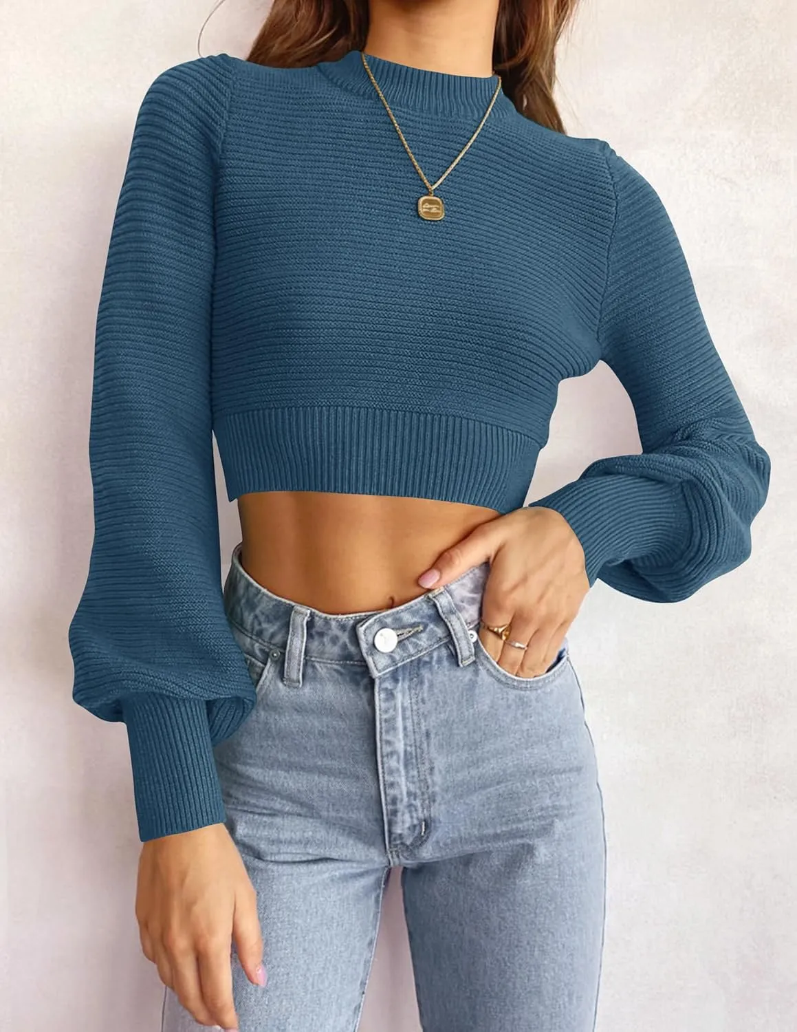 ZESICA Women's Fall Mock Neck Cropped Sweater Long Sleeve Soft Ribbed Knit Pullover Jumper Tops