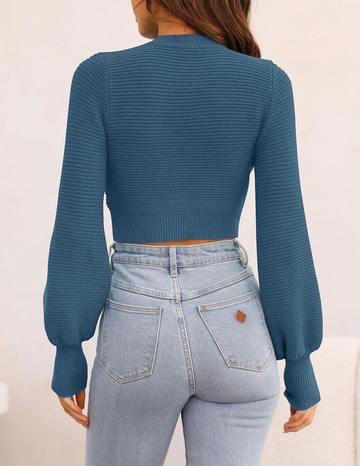 ZESICA Women's Fall Mock Neck Cropped Sweater Long Sleeve Soft Ribbed Knit Pullover Jumper Tops