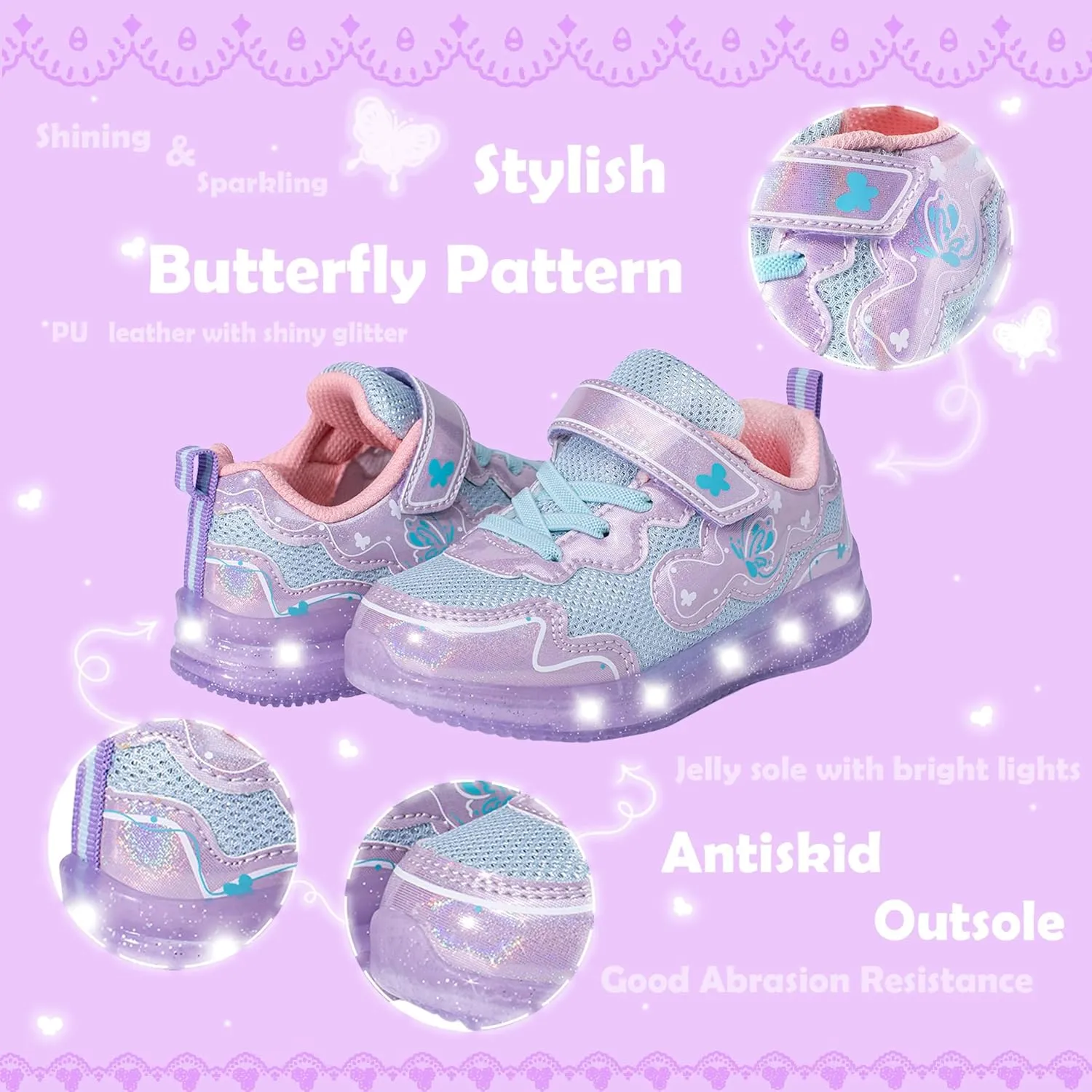 ZKA Toddler Light Up Shoes for Girls Boys Size 5 to Size 13 Sparkle Walking Running Tennis Casual Fashion Sport