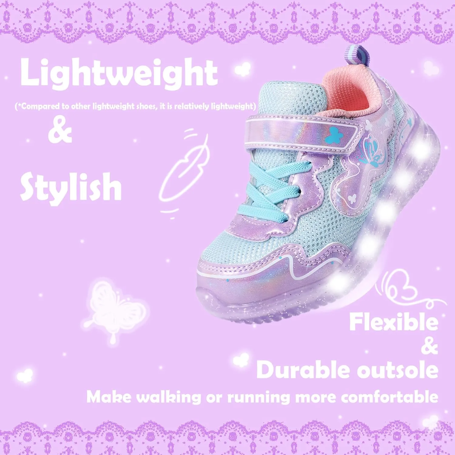 ZKA Toddler Light Up Shoes for Girls Boys Size 5 to Size 13 Sparkle Walking Running Tennis Casual Fashion Sport