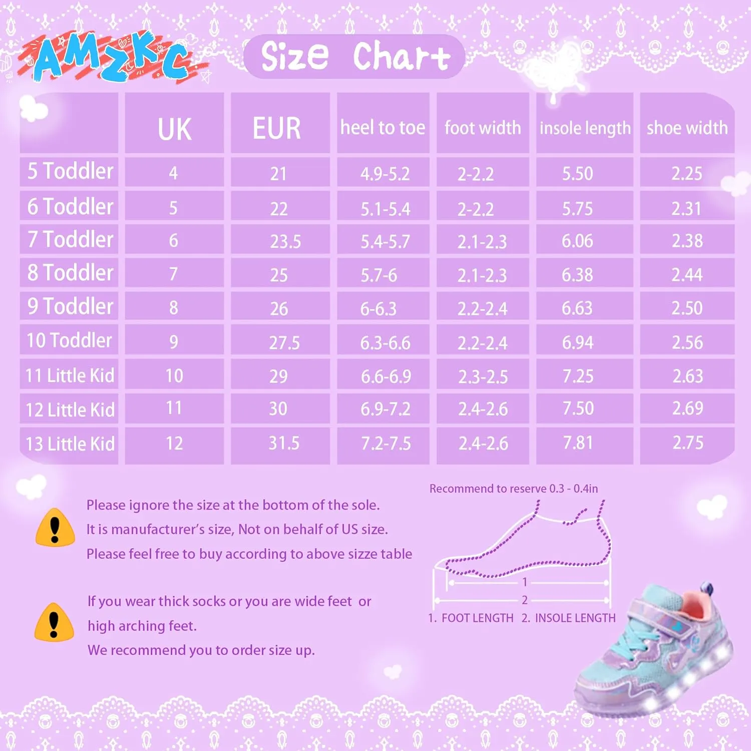 ZKA Toddler Light Up Shoes for Girls Boys Size 5 to Size 13 Sparkle Walking Running Tennis Casual Fashion Sport