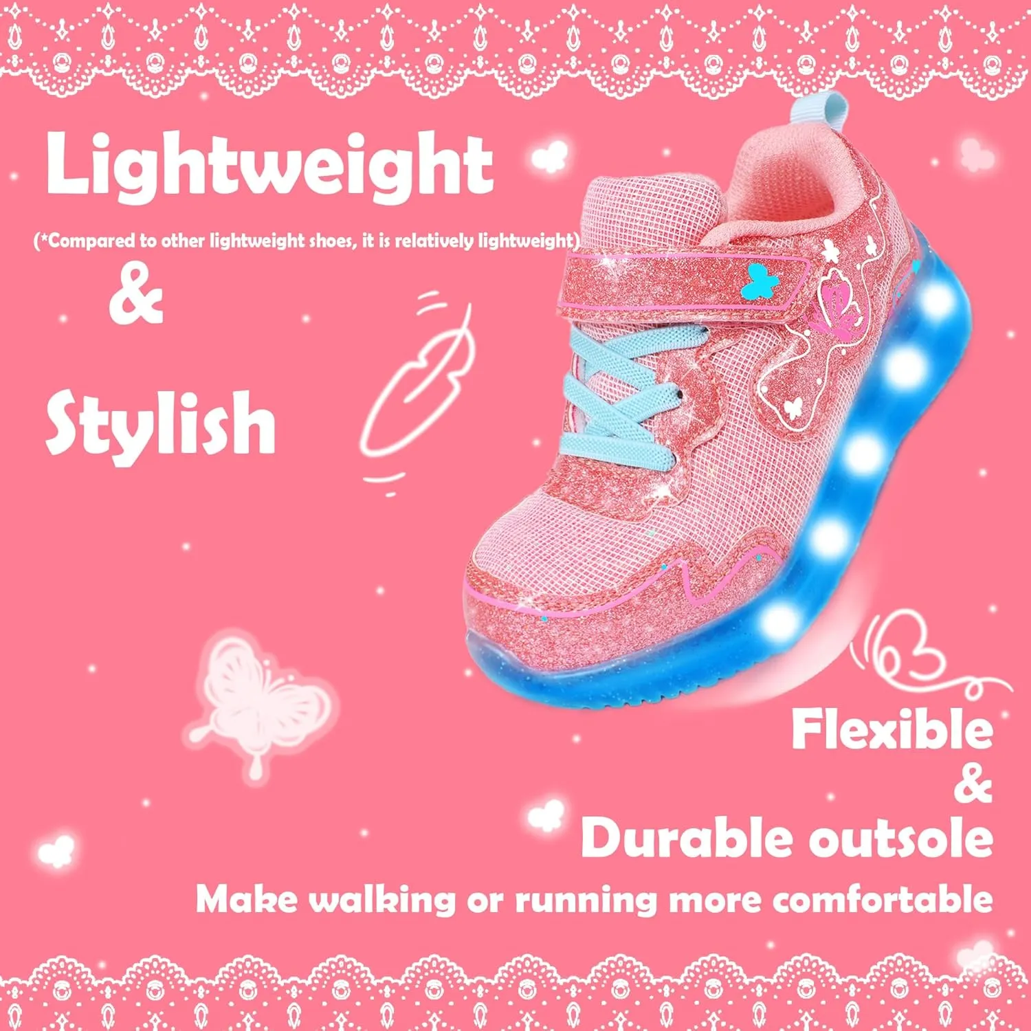 ZKA Toddler Light Up Shoes for Girls Boys Size 5 to Size 13 Sparkle Walking Running Tennis Casual Fashion Sport