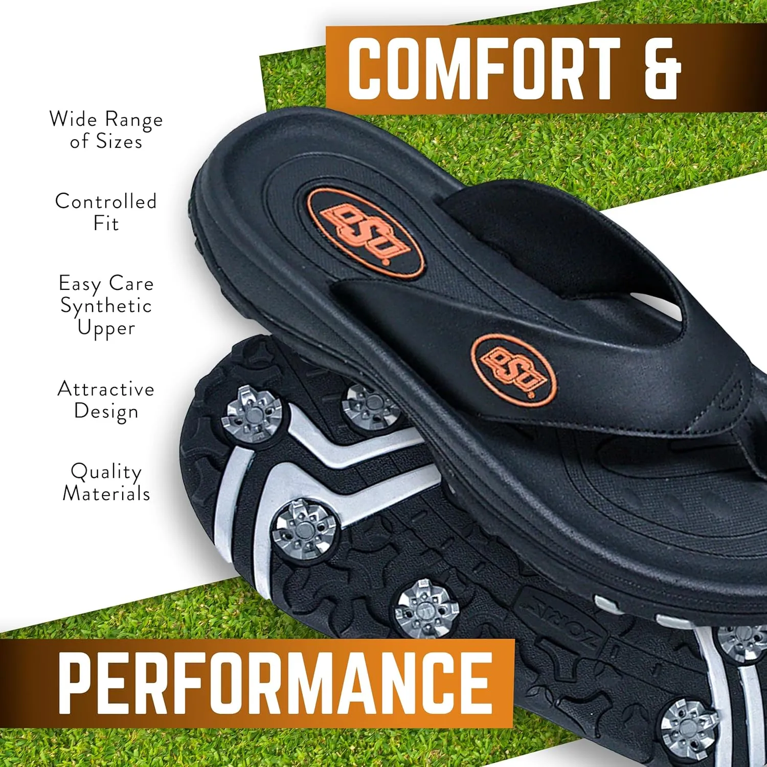 ZORIZ Collegiate Series Golf Sandals for Women and Men, Thong Flip Flops With Removable Spikes, Golf Footwear With Deeper Heel Cup and Higher Sidewalls
