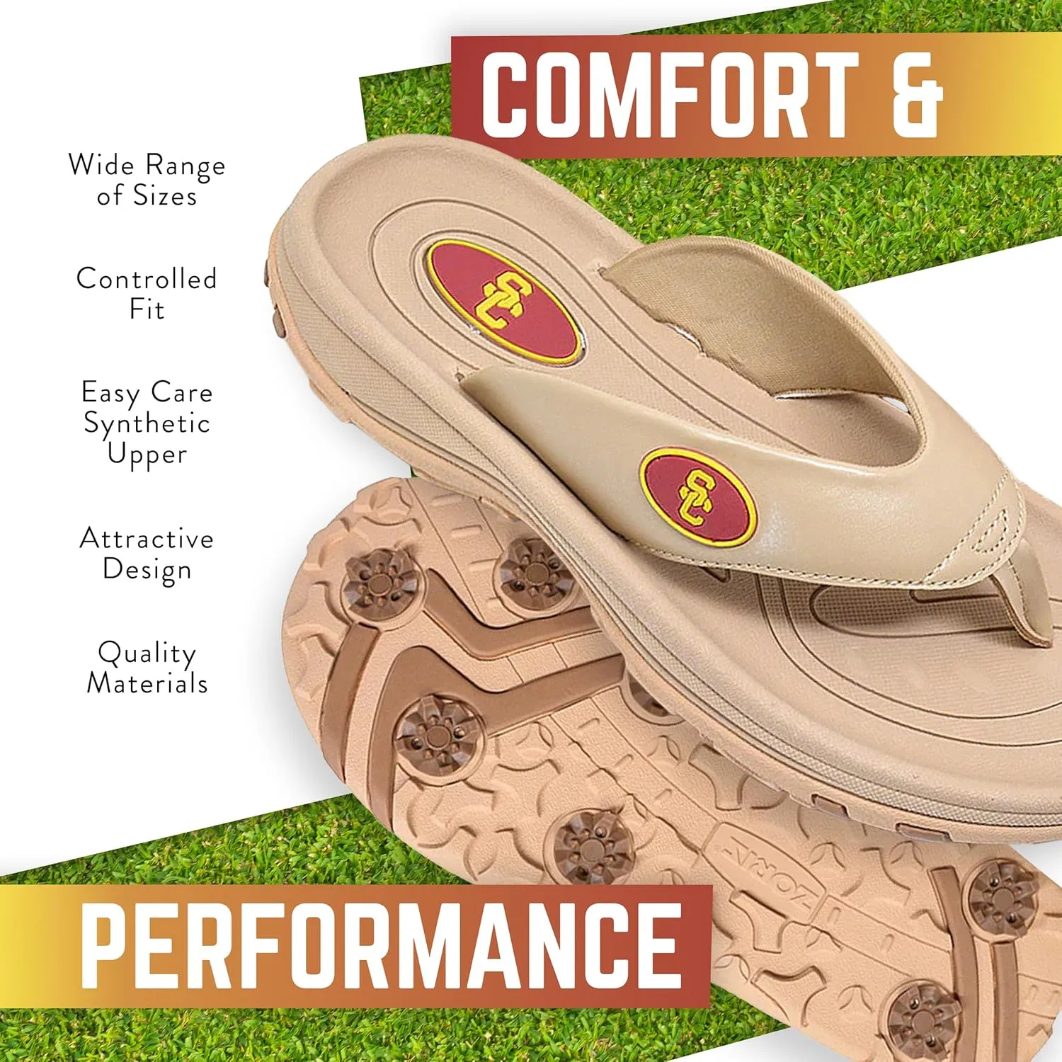 ZORIZ Collegiate Series Golf Sandals for Women and Men, Thong Flip Flops With Removable Spikes, Golf Footwear With Deeper Heel Cup and Higher Sidewalls