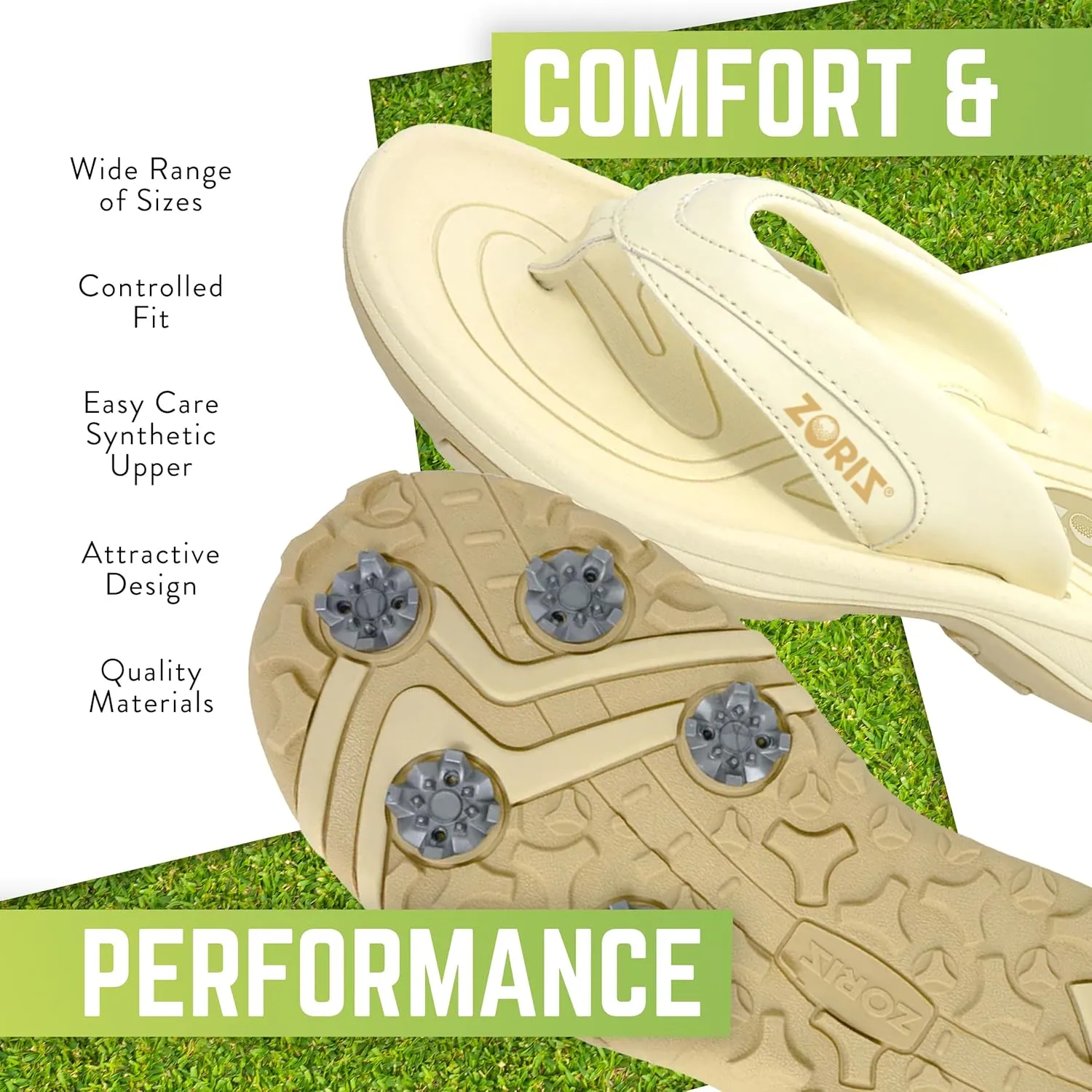 ZORIZ Next-GEN Golf Sandals for Women and Men, Golf Thong Flip Flops With Removable Soft Spikes, Golf Footwear With Deeper Heel Cup and Higher Sidewalls