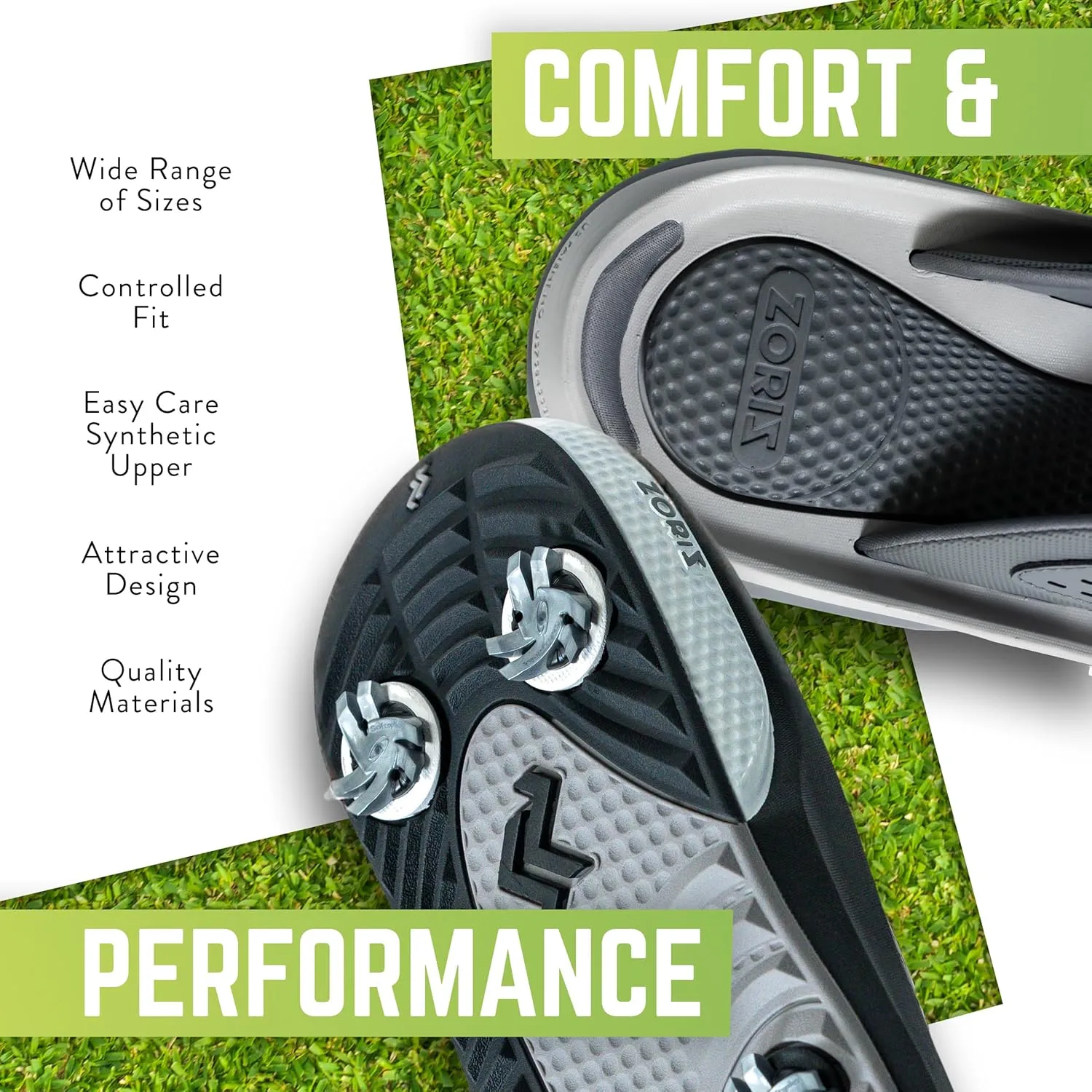 ZORIZ Zoomy Golf Sandals - Unisex Golf Flip Flops With Removable Tornado Golf Cleats - Mens and Womens Sandals for Walking, Beach, or Sports