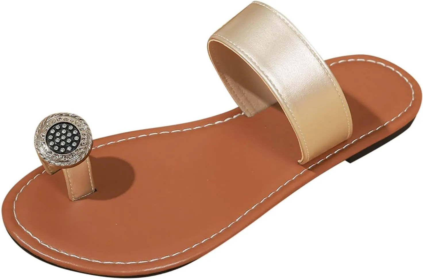ZSpzx Split Toe Flat Sandals for Women 2025 Slip On Backless Comfortable Flip Flops Rhinestones Sparkly Slides Ladies Summer Comfortable Cushion Footbed Thong Casual Beach Shoes