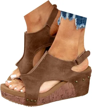 ZSpzx Womens Comfy Wedge Orthopedic Sandals Summer Platform Cork Wedges Women's Buckle Ankle Strap Sandal Comfortable Strappy Casual Ladies Shoes Sandalias Ortopédicas Para Mujer