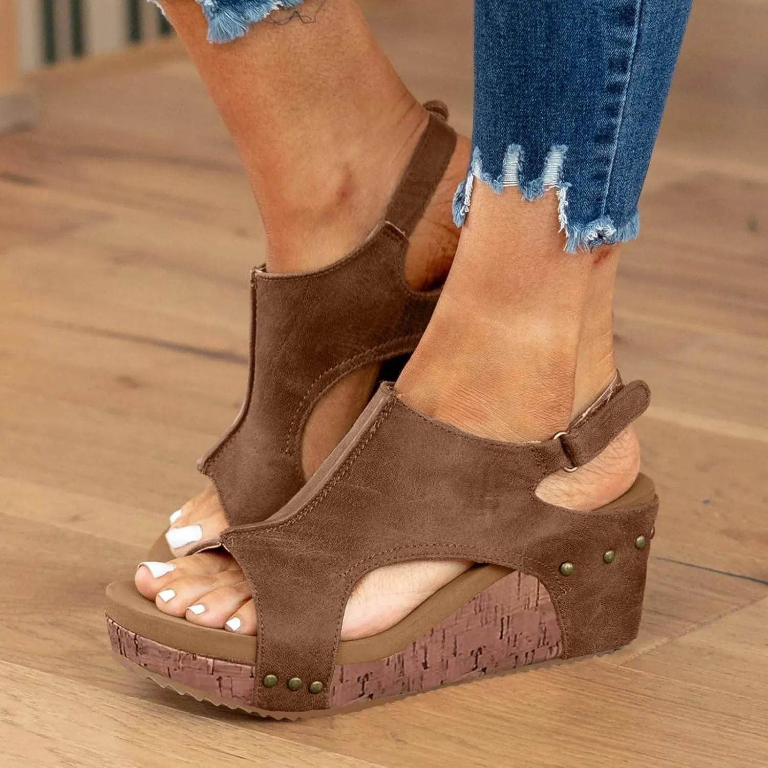 ZSpzx Womens Comfy Wedge Orthopedic Sandals Summer Platform Cork Wedges Women's Buckle Ankle Strap Sandal Comfortable Strappy Casual Ladies Shoes Sandalias Ortopédicas Para Mujer