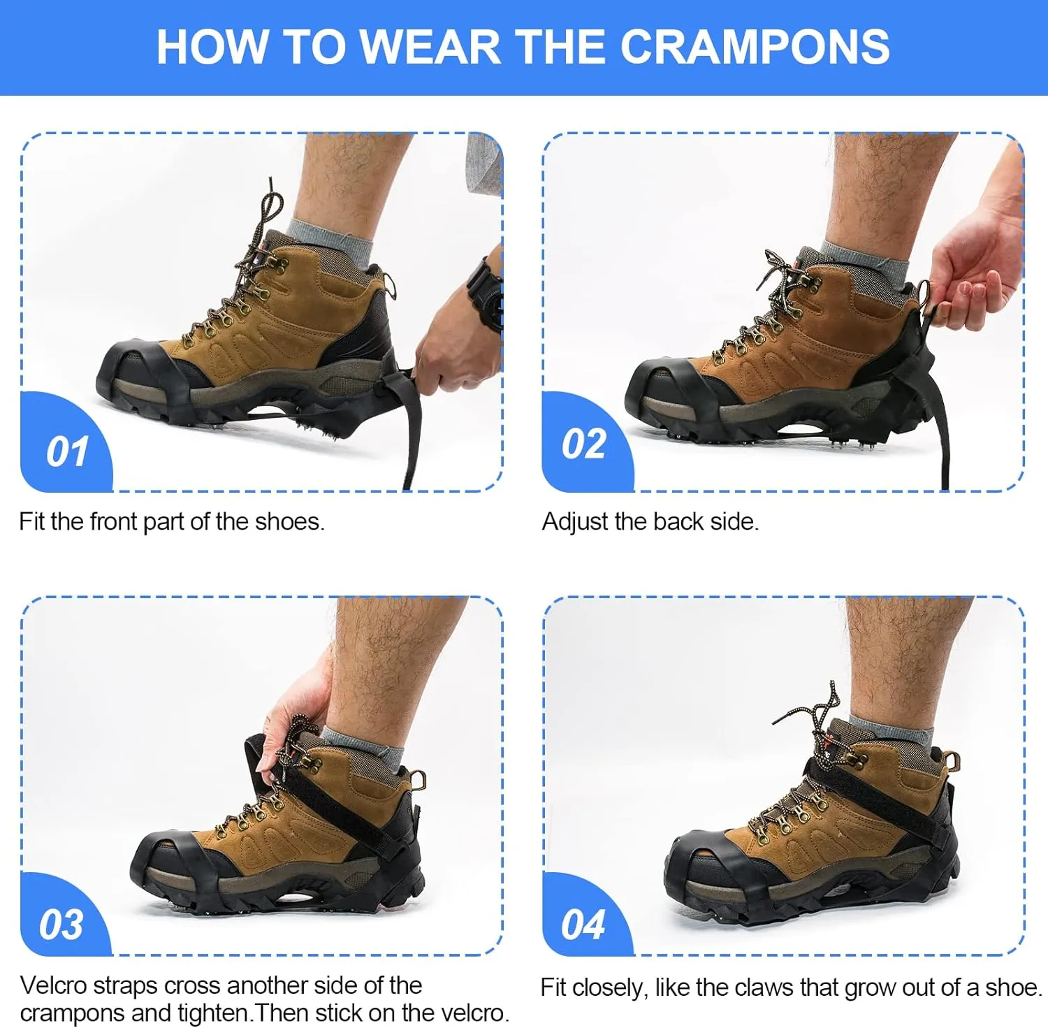 ZUXNZUX Crampons, Ice Cleats for Shoes and Boots, Silicone Stainless Steel Grippers Shoe Spikes Grips Traction for Snow, Winter Hiking Climbing Ice Fishing