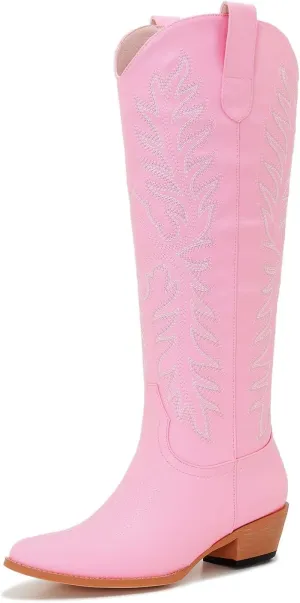 ZXHYZLZ Cowboy Boots For Women -Wide Calf Knee High Cowgirl Boots Botas Vaqueras Para Mujer Classic Embroidered Slip On Pointed Toe Thick Heel western Tall Boots Great For Country Concerts and Parties